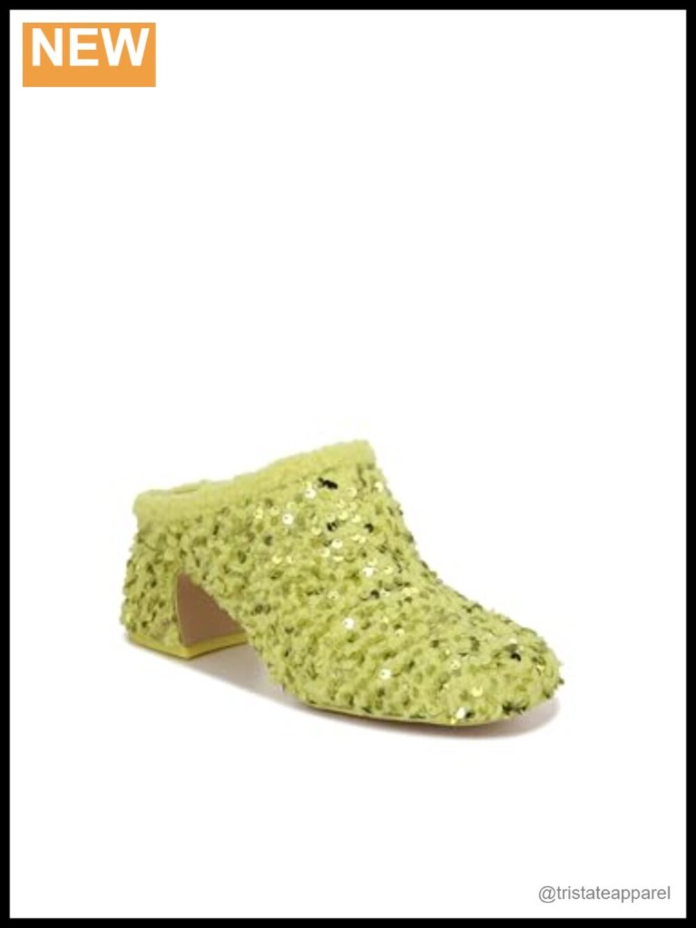 Slip-On Block Heel Mule with Sequin Detail and Square Toe